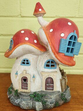 Mushroom Fairy House With Lights Resin Decorative Night Light Home Decor Solar🍄